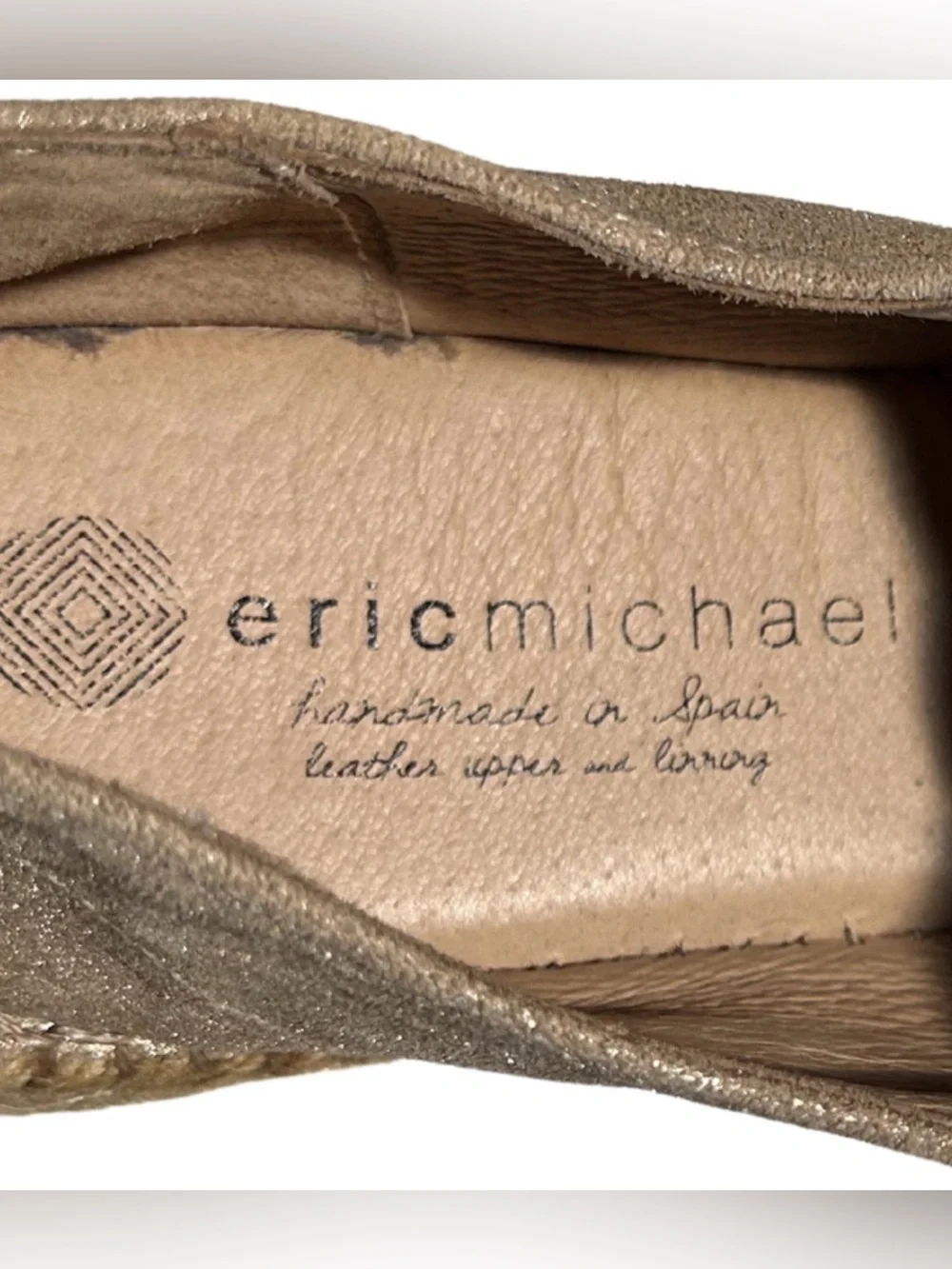 Eric Michael Serena Platform Slip On Espadrilles | Taupe/Gold | Size 41 (US 10)
